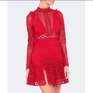 Self Portrait Hall Mini Dress Raspberry Red